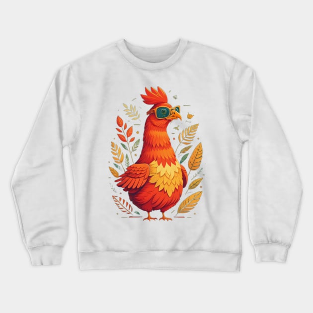 Smart Road Island Red Chicken Wearing Glasses Crewneck Sweatshirt by Sneek661